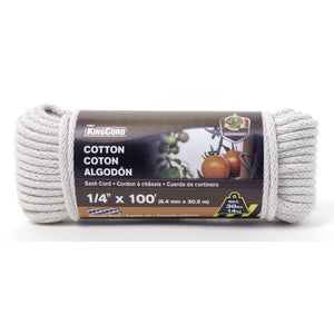 King Chain 1/4" x 100' Smooth Braid Cotton Rope, Natural