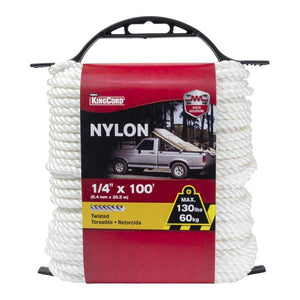 King Chain 1/4" x 100' Twisted Nylon Rope, White