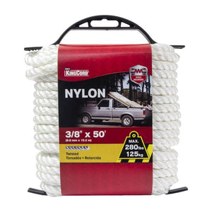 King Chain 3/8" x 50' Twisted Nylon Rope, White