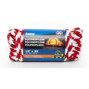 King Chain 1/2" x 35' Smooth Braid Polypropylene Derby Rope, Red/White