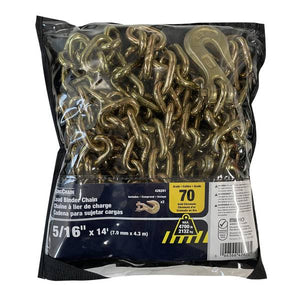 King Chain 5/16" x 14' Grade 70 Gold Chromate Transport Chain with Clevis Grab Hooks