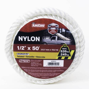 King Chain 1/2" x 50' Twisted Nylon Rope, White