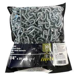 King Chain 1/4" x 25' Grade 30 Zinc Proof Coil Chain