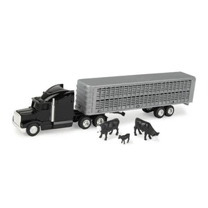 Tomy 1:64 Black Semi with Cattle Trailer Steer and Calf