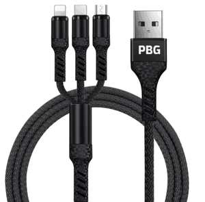 Wholesale PBG 3 In 1 Charging Cable Collection 4 FT Large Charge 3 Devices at Once!