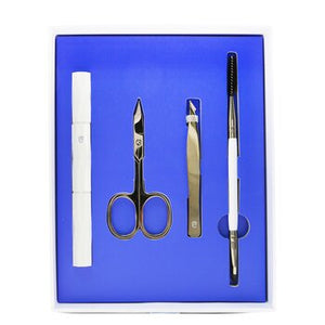 Brow Grooming Kit: Brow Brush &amp; Spoolie + Scissors + Tweezers + Brow Razor + Pouch