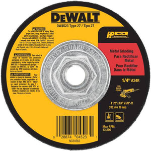 DEWALT 4-1/2"x1/4" HP Metal Grinding Wheel