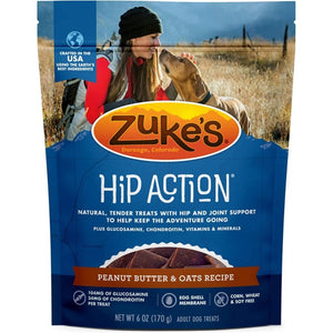 Zukes Hip Action Dog Treats - Peanut Butter & Oats Recipe - 6 oz