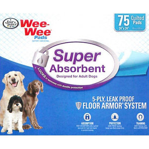 Four Paws Wee Wee Pads - Super Absorbent - 75 Pack - (24"L x 24"W)