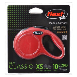 Flexi New Classic Retractable Cord Leash - Red - X-Small - 10' Lead (Pets up to 18 lbs)