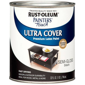Rust-Oleum 1 Qt Painter's Touch Ultra Cover Semi-Gloss Black Premium Latex Paint
