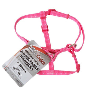 Pet Attire Styles Polka Dot Pink Comfort Wrap Adjustable Dog Harness - Fits 12"-18" Girth - (3/8" Straps)