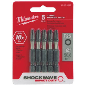 Milwaukee 5-Pack Shockwave 2" Impact Torx T25 Power Bits