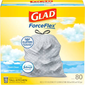 Glad 80-Count 13 Gallon Fresh Clean Odor Shield Tall Kitchen Drawstring Trash Bags