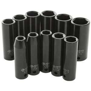 Performance Tool 11 Piece 1/2" Drive SAE Deep Well Impact Socket Set