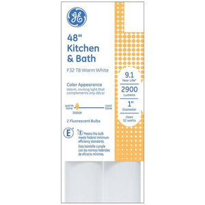 GE 2-Pack 48" 32-Watt Warm White T8 Kitchen & Bath Light Bulbs