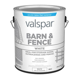 Valspar Barn & Fence Latex Exterior Paint, Flat, White