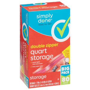 Simply Done 80-Count Quart Size Double Zipper Storage Bags