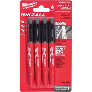Milwaukee 48-22-3164 INKZALL 0.5mm Black Ultra Fine Point Pen 4-Pack