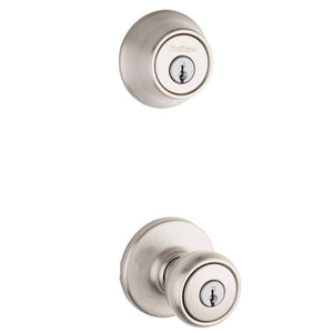 Kwikset 690 Tylo Keyed Entry Knob and Single Cylinder Deadbolt Combo Pack in Satin Nickel
