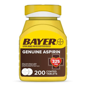 Bayer Genuine Aspirin 325mg Pain Reliever and Fever Reducer Tablets 200-Count