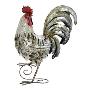Exhart White and Gold Metal Rooster Statue