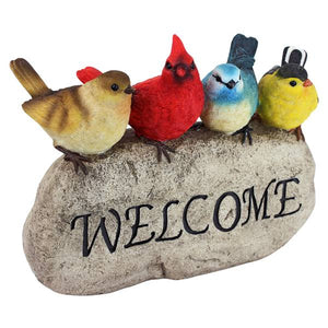 Design Toscano Welcome Birds Quartet on Rock Statue Sign