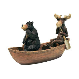 Design Toscano Moose and Black Bear in Boat Statue Sign