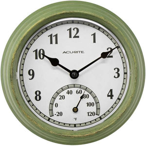 Chaney 8.5" Patina Clock with Thermometer