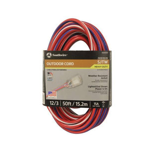 Southwire Cordset 12/3 50' Red, White, and Blue Lighted End Extension Cord