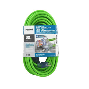 Prime 50' 12/3 SJTW -50 C Neon Flex High Visibility Green Extreme Cold Weather Extension Cord