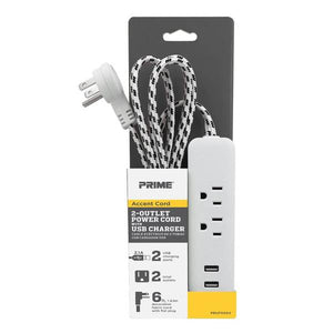 Prime Wire 2-Outlet Power Cord with USB Charger