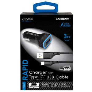CARBON XT 2.4A USB Charger with 3' USB Type-C Cable