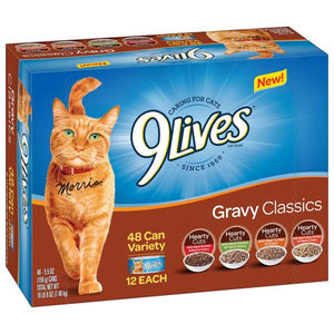 9 Lives 48 Count 5.5 oz Gravy Classics Variety Pack Cat Food
