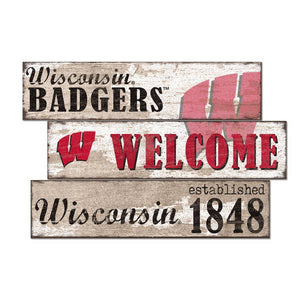 NCAA Wisconsin Badgers 26"x18" Welcome 3 Panel Wood Sign