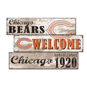 NFL Fan Creations Chicago Bears 26"x18" Welcome 3 Panel Wood Sign