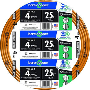 Southwire 25 ft. 4-Gauge Solid SD Bare Copper Grounding Wire