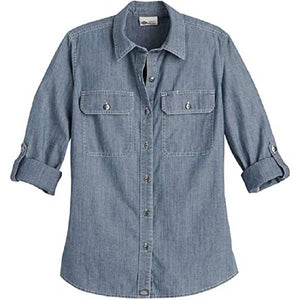 Dickies Women's Plus Size Long Sleeve Chambray Roll-Tab Work Shirt