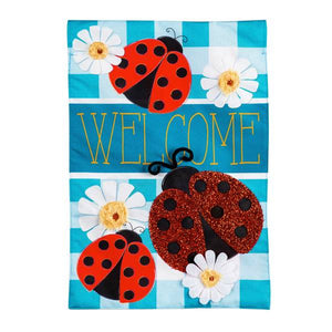 Evergreen Enterprises Linen Ladybug Plaid Welcome Garden Flag