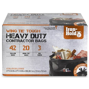 Iron Hold 20-Count 42 Gal Contractor Black Trash Bags with Wing Ties