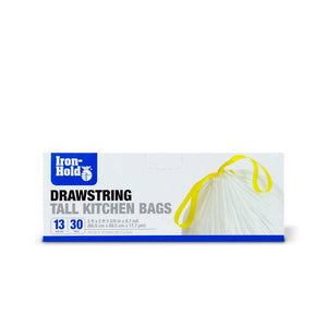 Iron Hold 30-Count 13 Gal Tall Drawstring Kitchen White Trash Bags