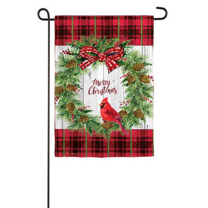 Evergreen Enterprises Christmas Cardinal Wreath Garden Suede Flag