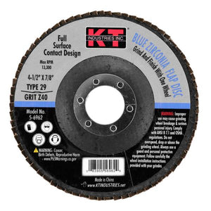 K-T Industries 4-1/2 x 7/8" Z40 Grit Type 29 Flap Disc