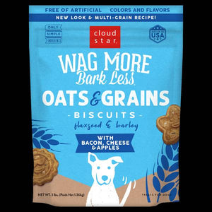 Wag More Bark Less 3 lb Oats & Grains Crunchy Biscuits: Bacon, Cheese & Apples