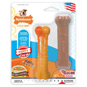 Nylabone Puppy Power Tough Puppy Beef Broth & Vegetables & Bacon Flavor Chew Toy Twin Pack