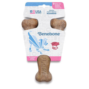 Benebone Medium Puppy Wishbone Dog Chew Toy - Bacon
