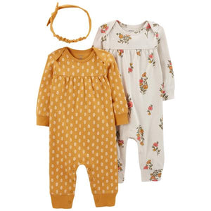 Carter's Infant Girl's 3-Piece Jumpsuits and Headwrap Set