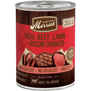 Merrick 12.7 oz Grain Free Wet Dog Food Beef, Lamb and Bison Dinner