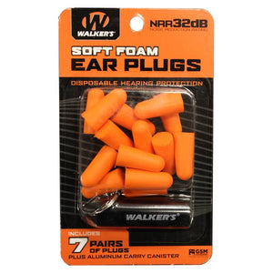 Walker's 7-Pair Orange Foam Ear Plug with Black Canister