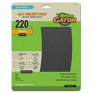 Gator 5-Pack 9"x11" 220 Grit Waterproof Sandpaper